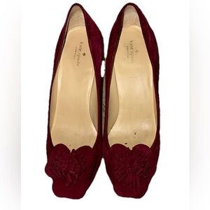 Kate Spade New York Red Suede Women's Pumps Flower Detail Sz. 9